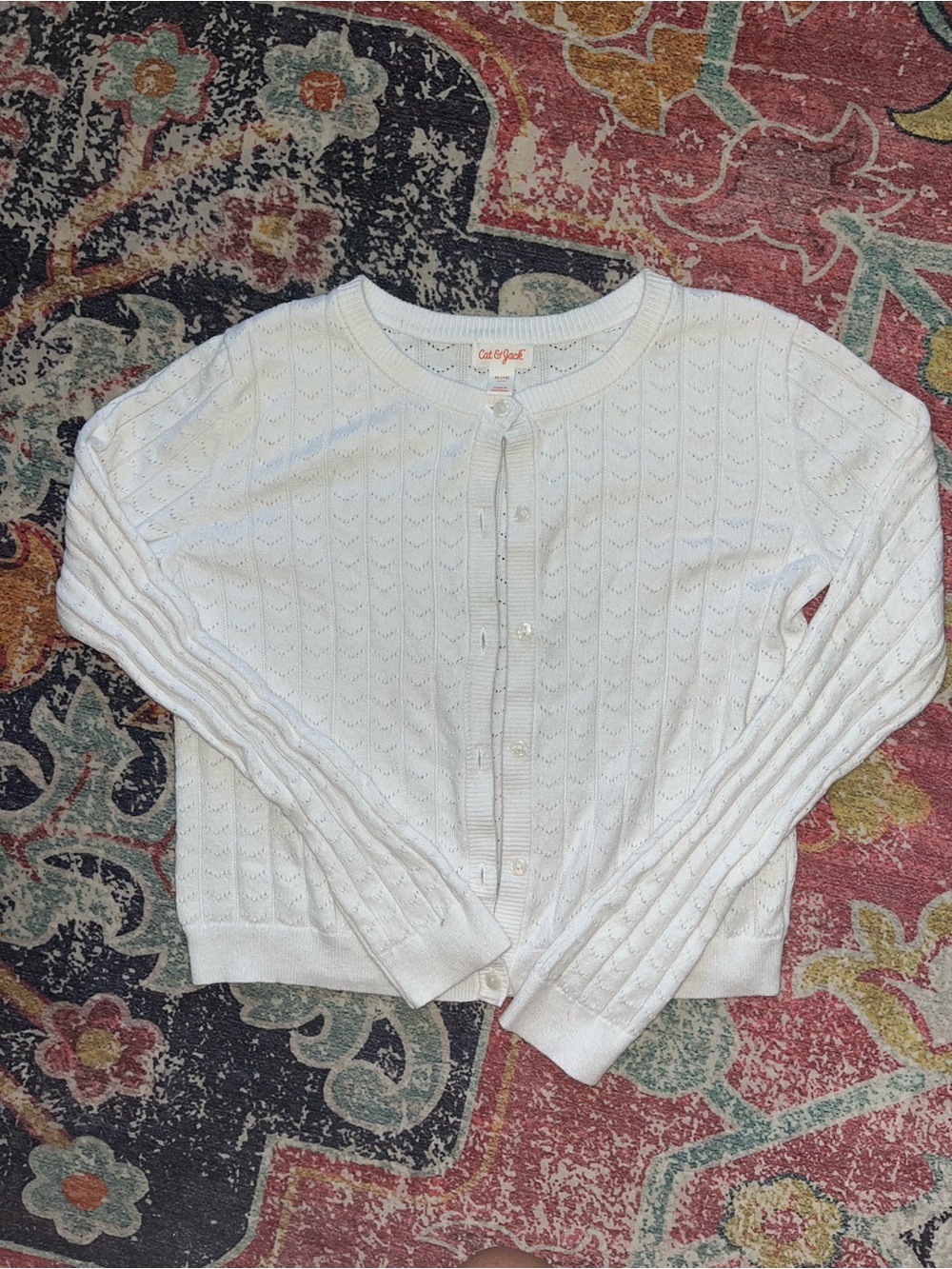 Cat & Jack White Eyelet Button Front Cardigan Sweater
